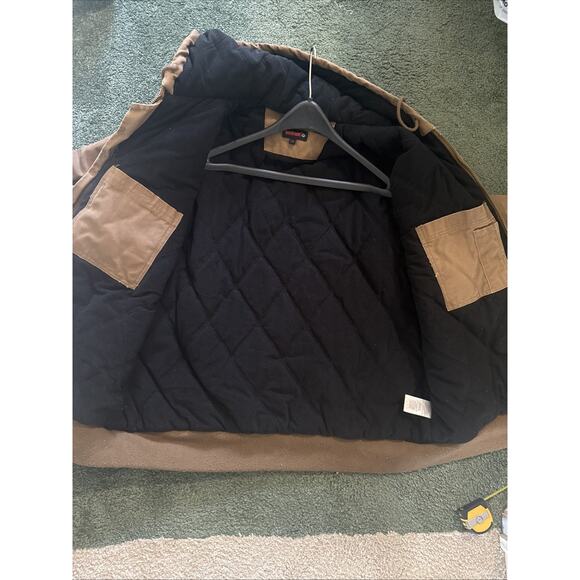 Wolverine Jacket Mens Large Brown Hooded Full Zip Quilted Lined Work Canvas - Picture 10 of 10
